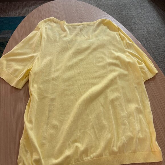 Talbots Woman Short Sleeve Sweater 2X Light Yellow Beaded Pineapple Cotton Rayon - Picture 3 of 3